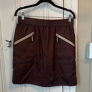 Brown Mini Skirt with Zipper Pockets